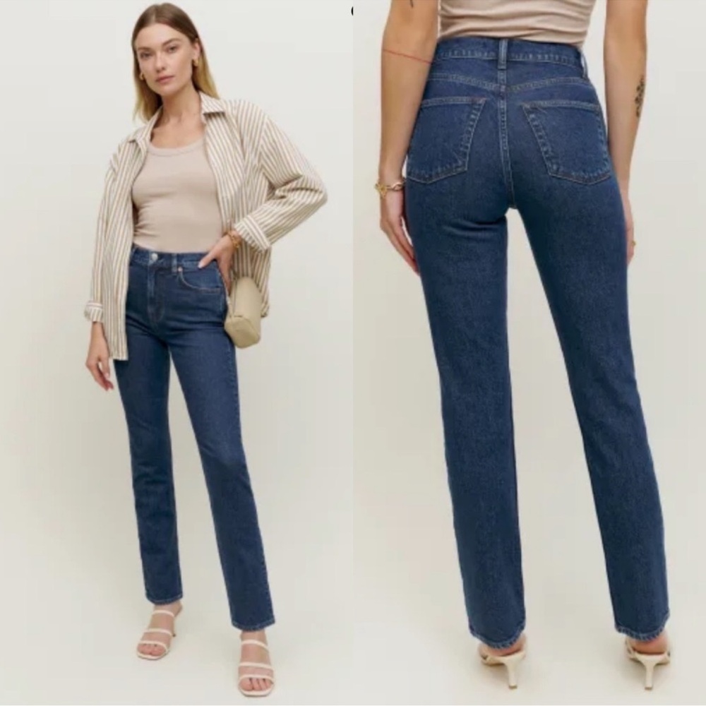 Reformation Dark Blue Straight Leg Jeans